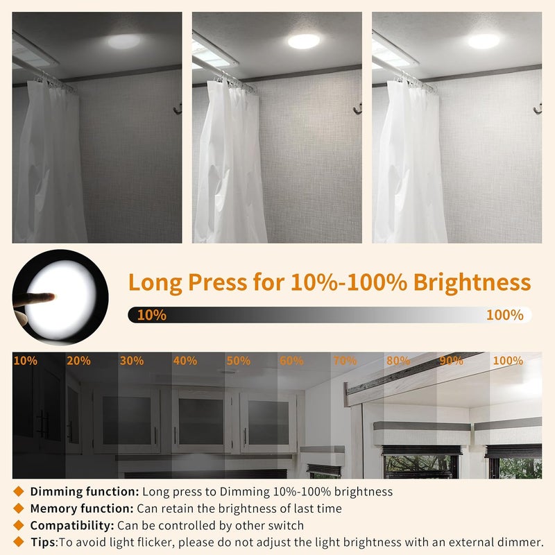 RVZONE RV Lights Interior, 5 Inch RV LED Ceiling Puck Light Dimmable 12 Volt LED Lights, 12V RV Puck Lights Led 4.5W Milky Frosted RV Ceiling Dome Light for Camper Van Trailer Boat - Image 3